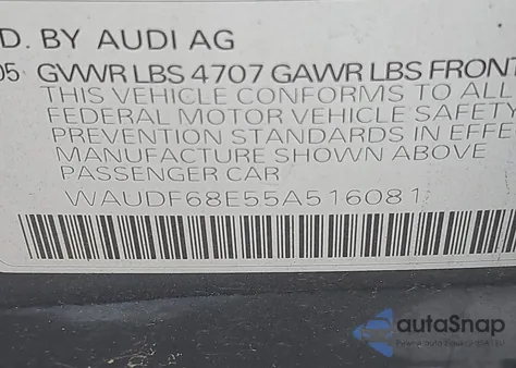 2005 Audi A4 2.0T from USA, damaged, VIN WAUDF68E55A516081